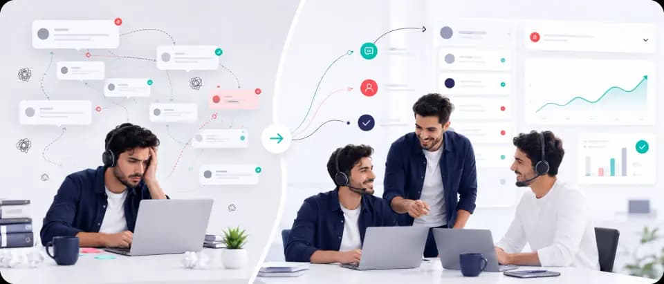 فريق خدمة عملاء يتعامل مع ضغط الرسائل وتوزيع المحادثات